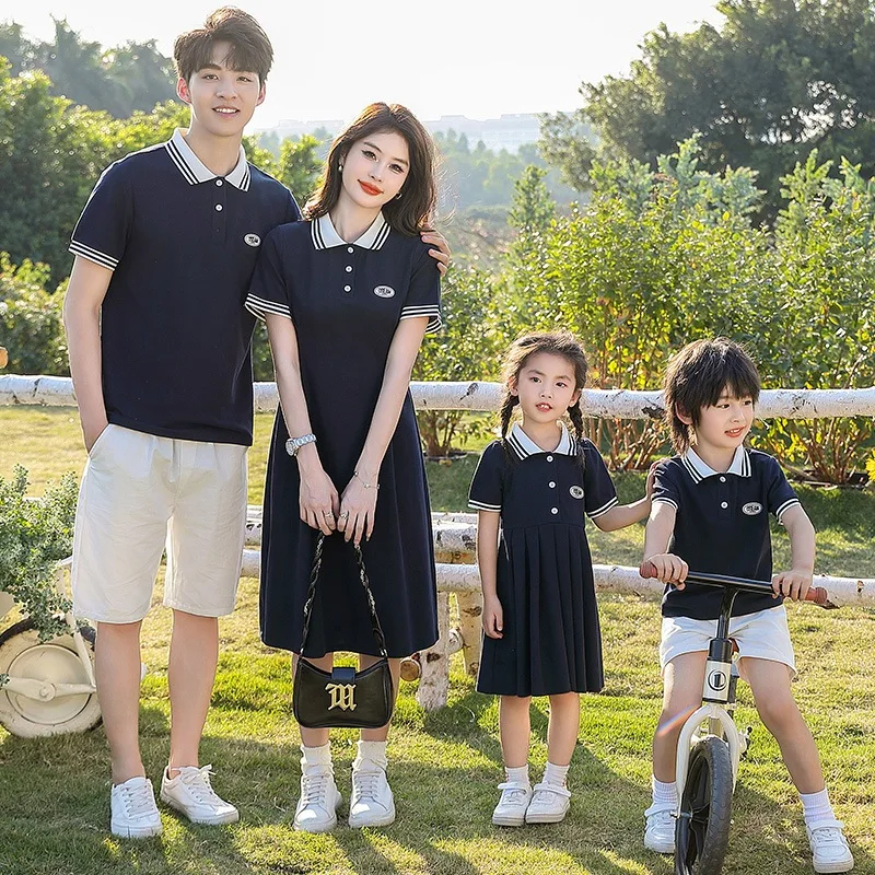 Family Matching Outfits Polo Shirt Women Blouse Dress Couple Set Wear Tee Summer Holiday Mother's Day Short Pants Gift