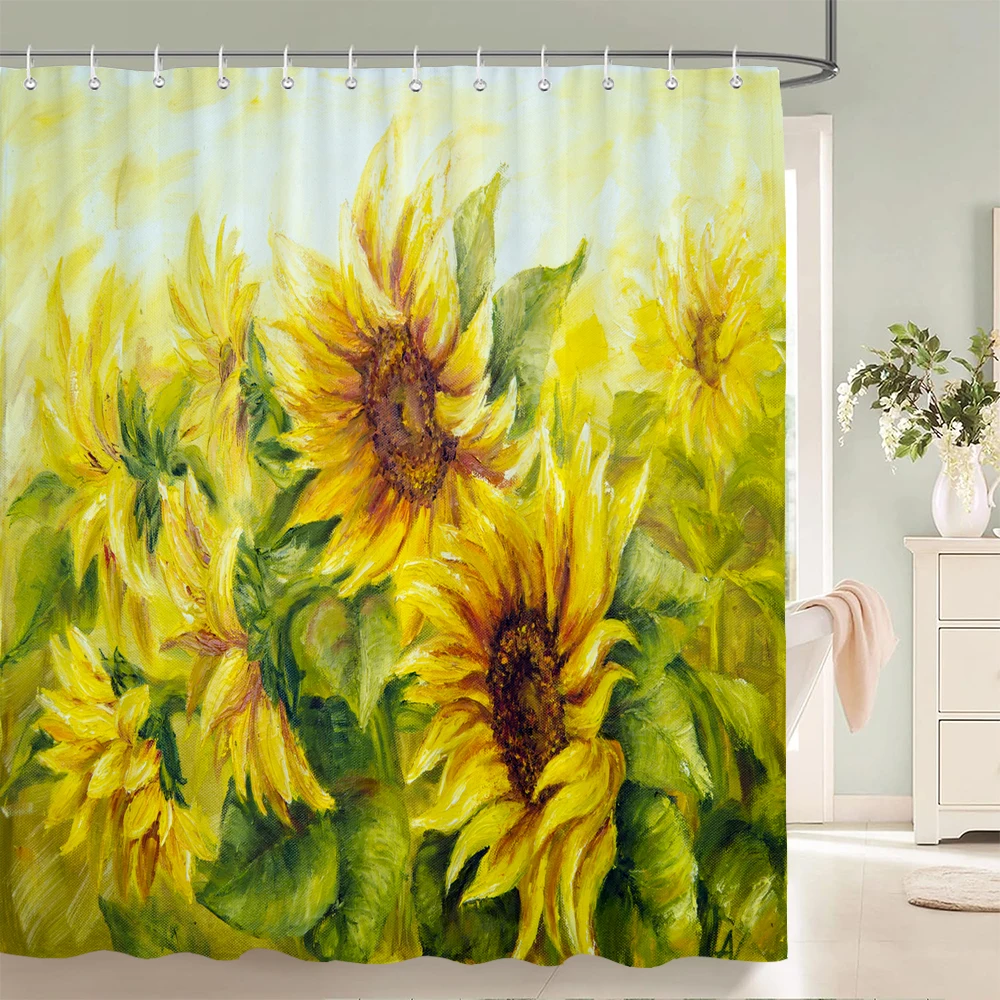 

High Quality Colorful Flowers Plant leaves Shower Curtains Waterproof Bathroom Curtain Bath Curtain With Hooks Shower Curtain