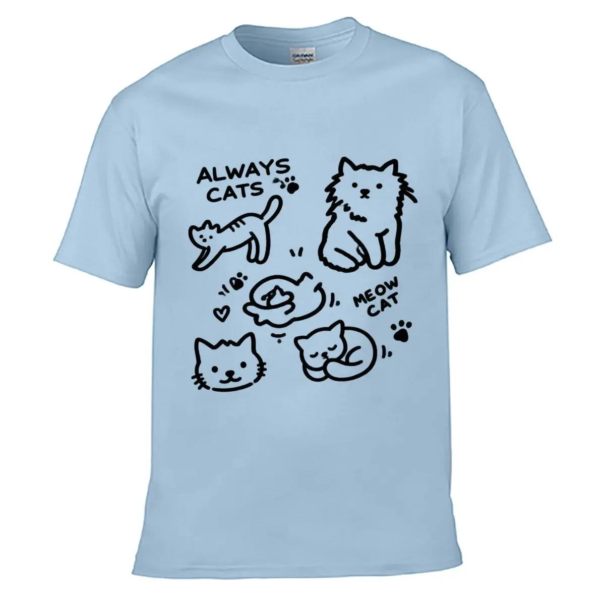 Always Cats Meow Cat Cute Doodle Paw Hearts Street Distressed Washed Loose Simple Tee