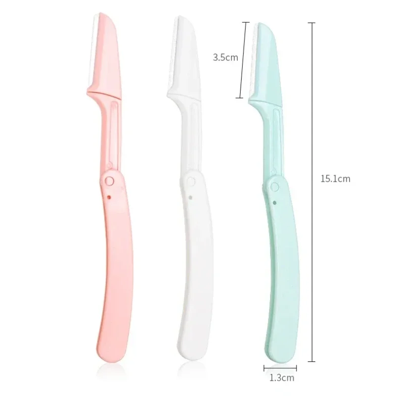 Ladies Safe Folding Eyebrow Trimmer Set 3pcs Anti Scratch Razor Face Shaver with Replaceable Blades Makeup Tools for Beginners