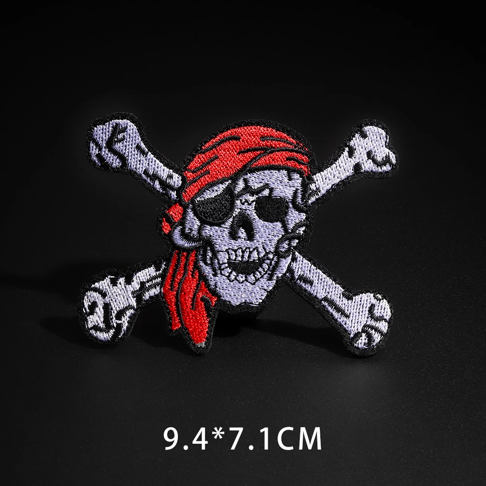 Pirate Skull (Size:9.4X7.1cm) Embroidered Patch for Clothing Iron on Sew Applique Cute Fabric Shoes Bags DIY Decoration