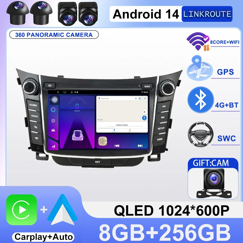 For Hyundai I30 Elantra GT 2012 - 2017 Radio Video Player GPS Wireless Carplay Android Auto，Android Car Stereo Unit Multimedia