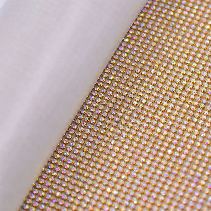 45x120cm Hotfix Rhinestones Mesh Sheet Glitter Glass Crystal AB Fabric Gold/Sliver Aluminum Mesh Strass Applique for Dress Cloth