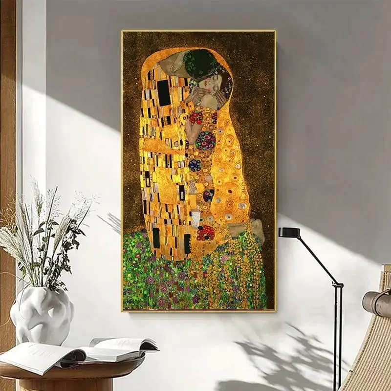 Gustav Klimt Kiss Lover Canvas Art Print Painting Romantic Couple Poster Print Famous Artist Wall Picture for Living Room Decor