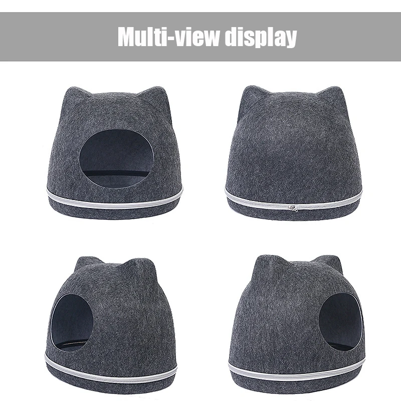 Easy To Remove And Clean Cat Bed Pets House Natural Felt Pet Cat Cave Zipper Design Washable Cave Cats Beds Puppy Cat Supplies