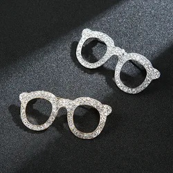 Korean Glasses Crystal Rhinestone Brooch Pin Men's Suit Shirt Luxulry Brooches Scarf Corsage Lapel Pins Fashion Jewelry Gifts