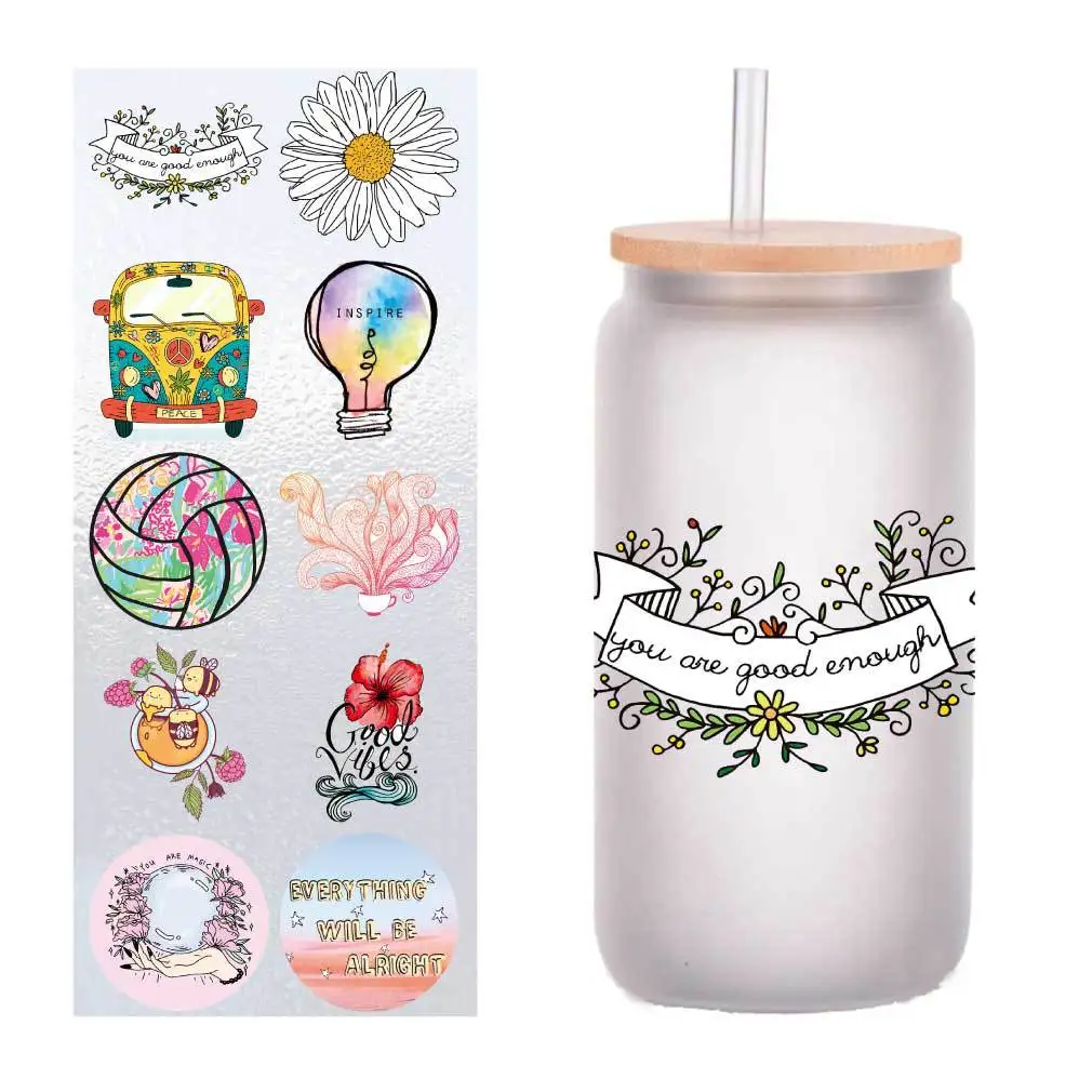 

10/Pack cartoon small fresh aesthetic UV transfer sticker Crystal label glass sticker customized four inches