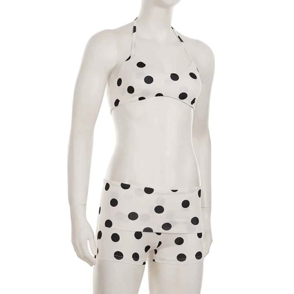 Casual halter pescoço sling bikini terno boxer shorts rendas até conjunto de banho fino ajuste babados bolinhas maiô praia