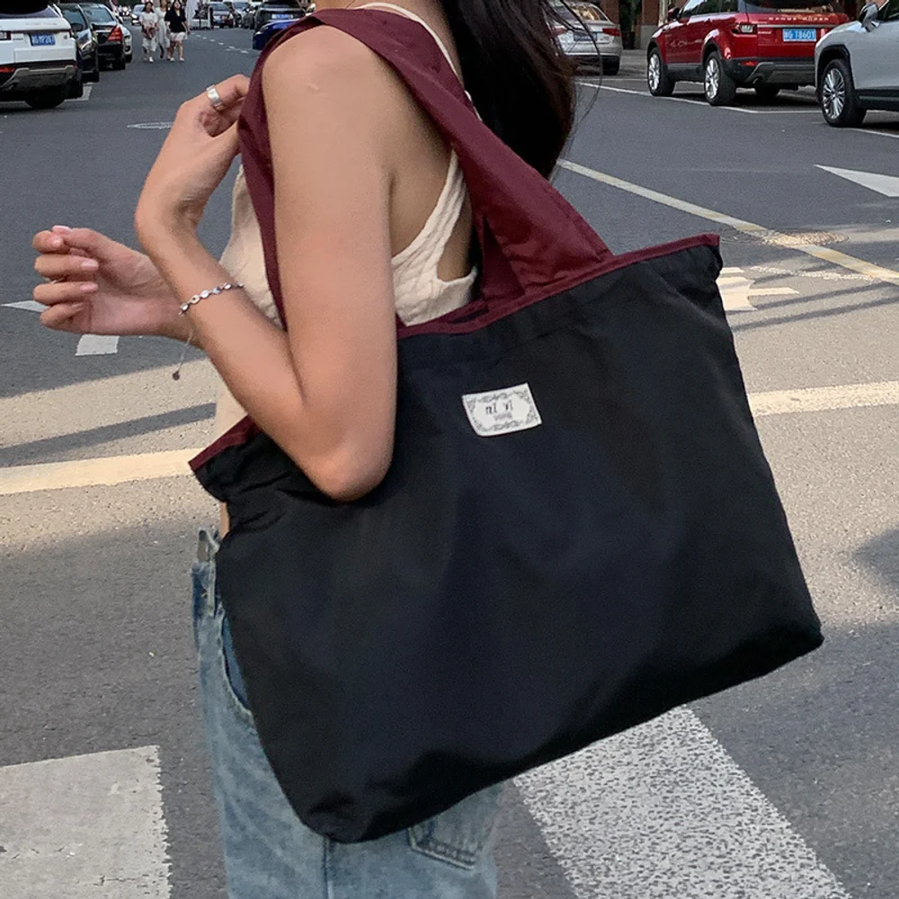 Eco-Friendly Foldable Shopping Bag Portable Grocery Bag Women's Large Capacity Handbag Oxford Canvas Tote Bag