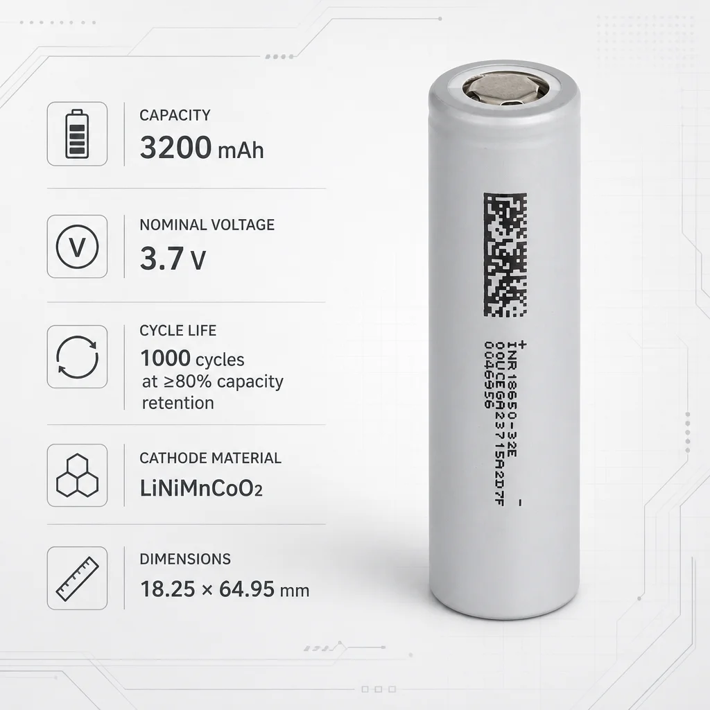 E-power 18650 Battery 3200mAh 3.7V 3C INR18650-32E Rechargeable Li-ion Cell 10A for E-bike Power Tools Solar Flashlight DIY
