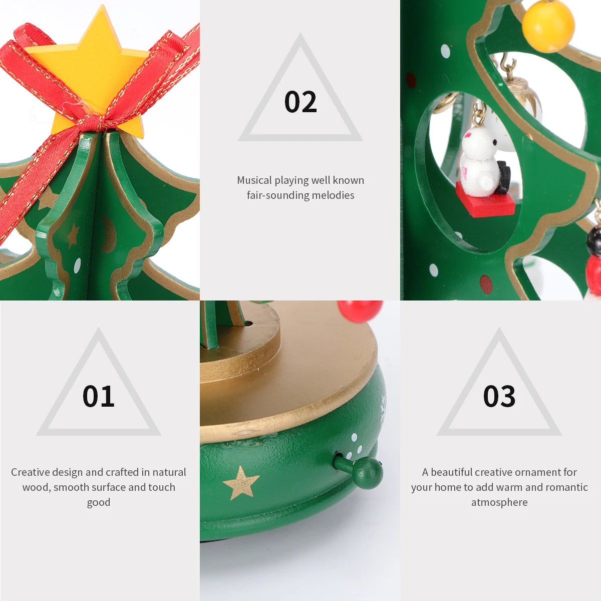 

Wooden Classic Music Box Christmas Tree Green Handmade Miniature Creative Gift Romantic Ornament for Birthday Valentine's