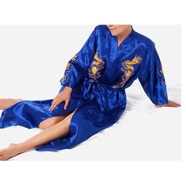 Oversized Size 3XL Bathrobes Chinese Women Silky Robe Nightgown Traditional Embroidery Dragon Kimono Bath Gown Sexy Sleepwear