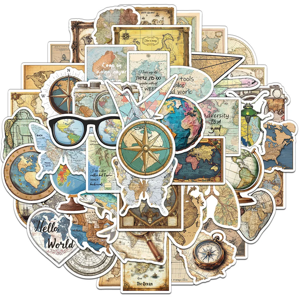 

50 Sets Of Retro Maps Simple And Personalized Stickers Notebook Decoration Materials Diy Water Cups Phone Cases And Stickers