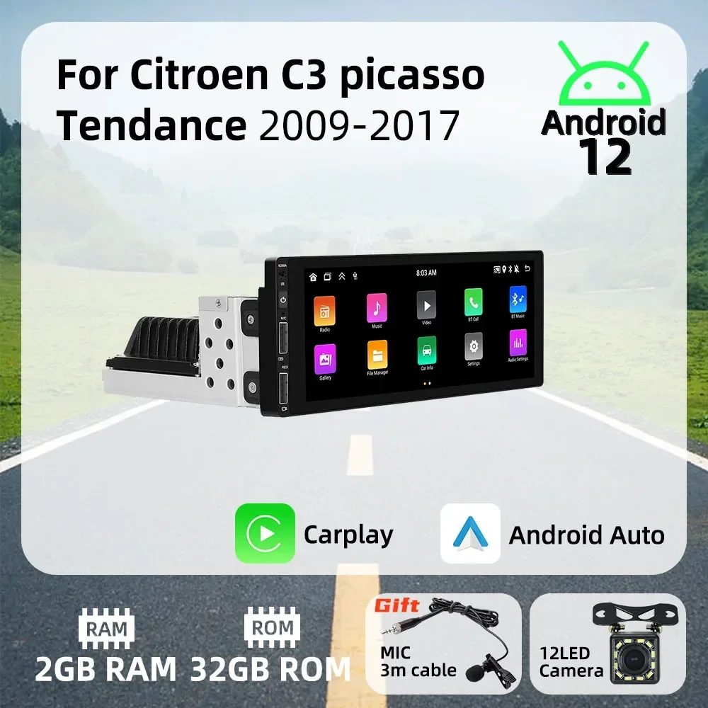 1 Din Android Radio Car Multimedia for Citroen C3 Picasso Tendance 2009-2017 Stereo Head Unit Carplay Autoradio GPS Android Auto