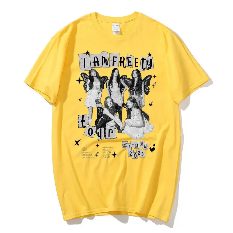 GIDLE T Shirt I Am FREE TY World Tour Merch T-shirt (G)I-DLE Fans NEVERLAND Clothes 100% Cotton Short Sleeve Tee tops