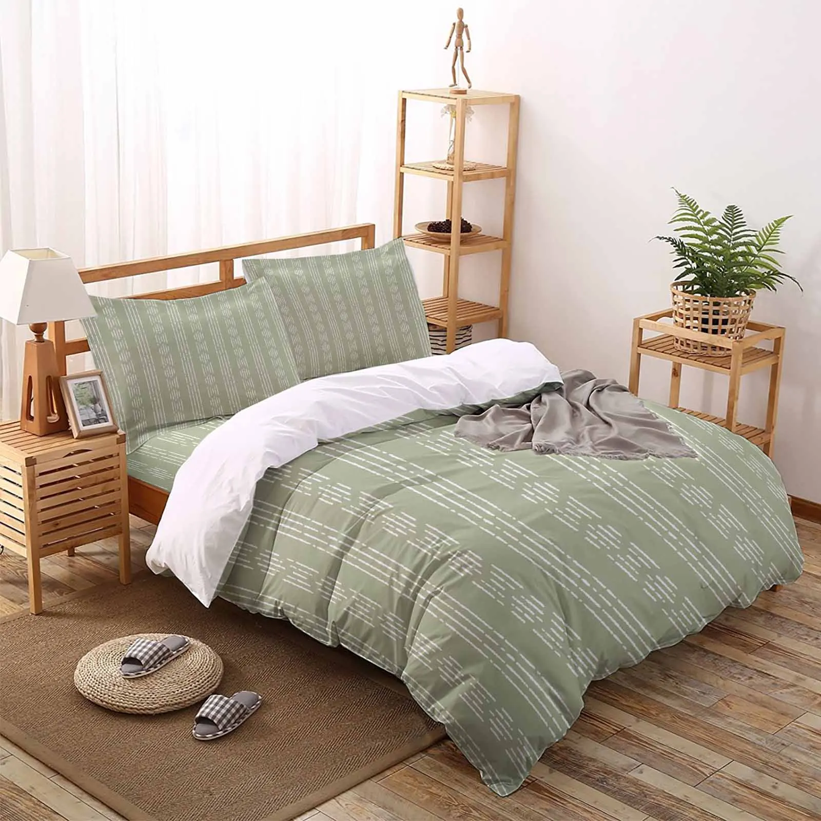 Vintage Farmhouse Green The4piece Textile Set on the Bed Includes Two Pillowcases One Duvet cases One Bedsheet Customization