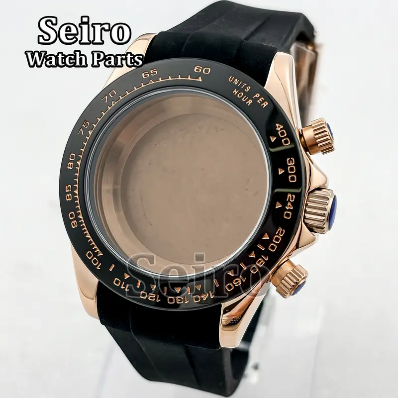 39MM Sapphire Glass Watch Case Rubber Strap Rose gold Silver Watch Accessories Parts for Daytona VK63 Movement Men 29.5MM Dial - Image 21