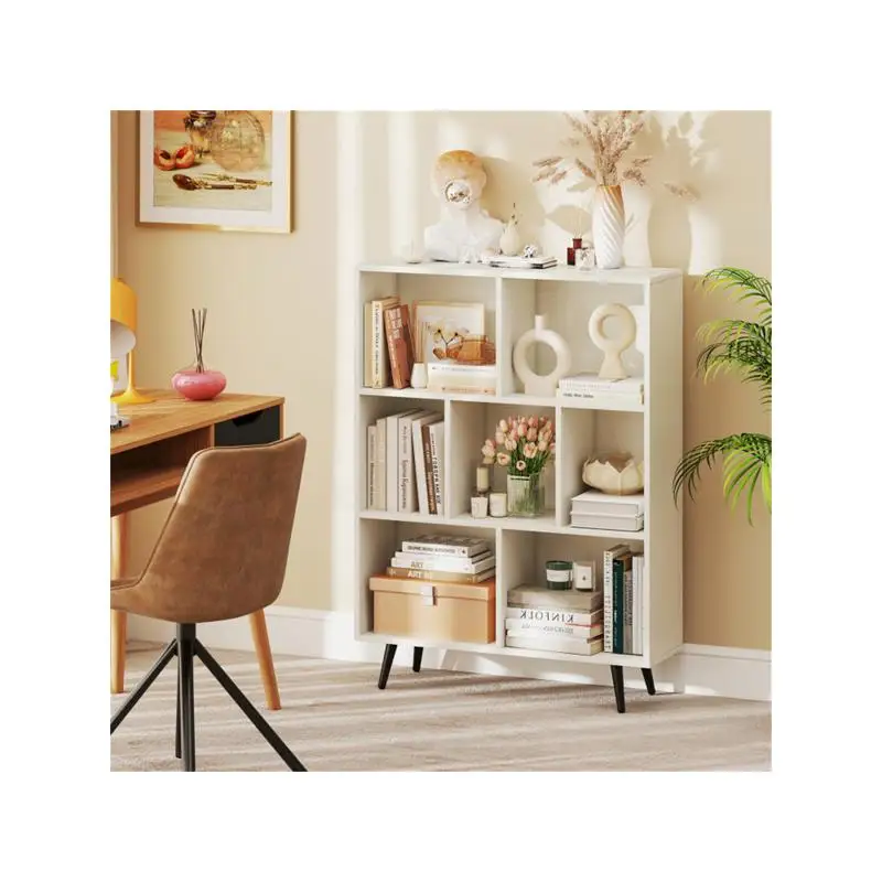 7-Cube 3-Tier Modern Bookcase with 4 Metal Legs - Stylish Storage Organizer for Home or Office