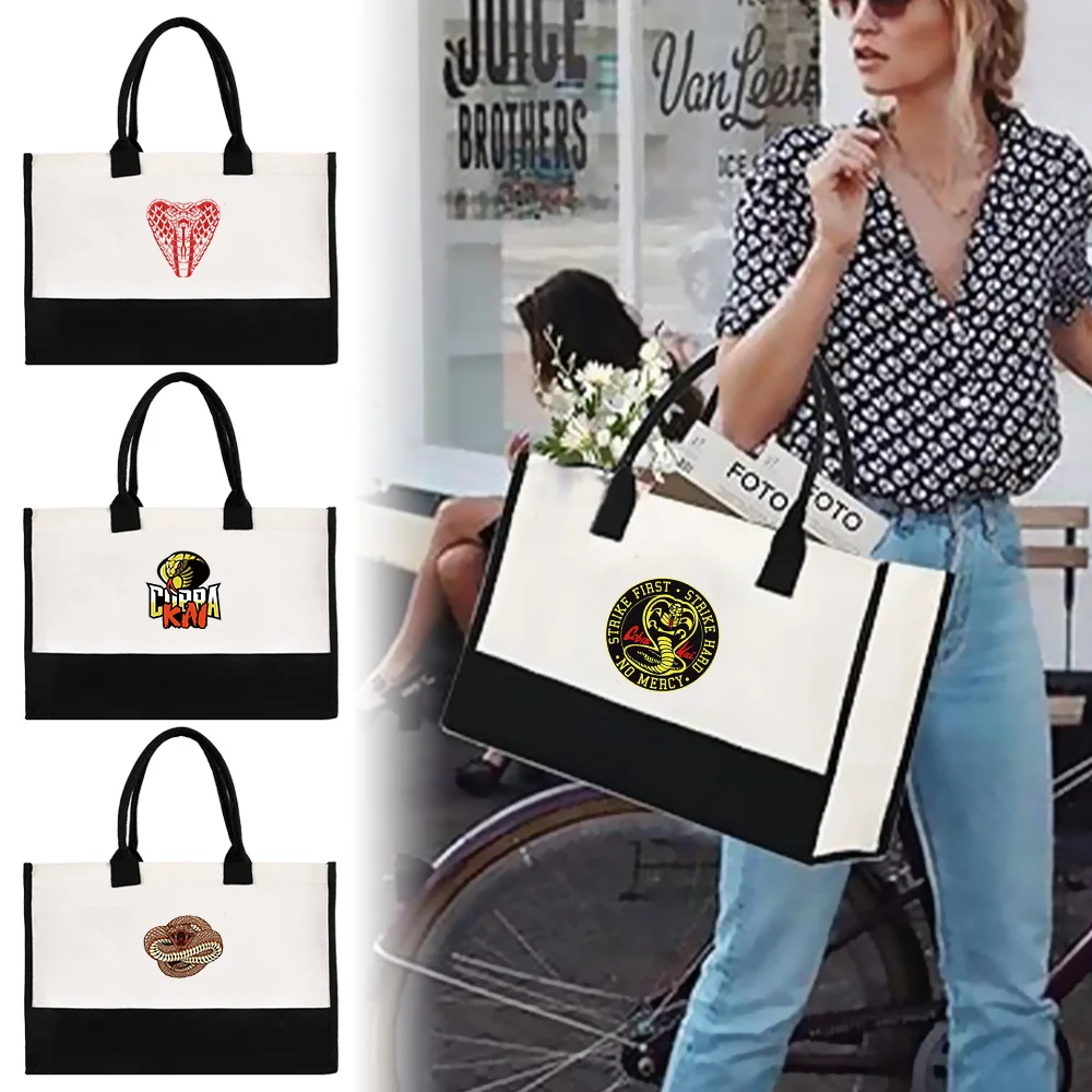 Tote Shopping Bags Fashion Shoulder Bag Portable Beach Bags Cobra Pattern Lightweigh Grocery Storage Travel Essential