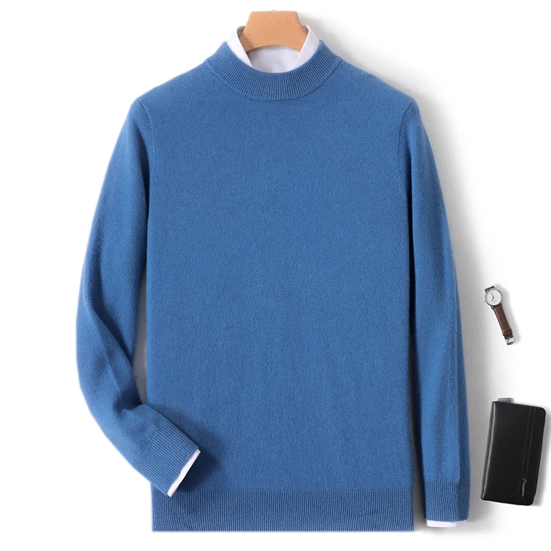 Pull à col Semi-haut pour hommes, 100% laine mérinos Pure, couleur unie, grande taille, pull décontracté, sport d'automne et d'hiver, haut en cachemire