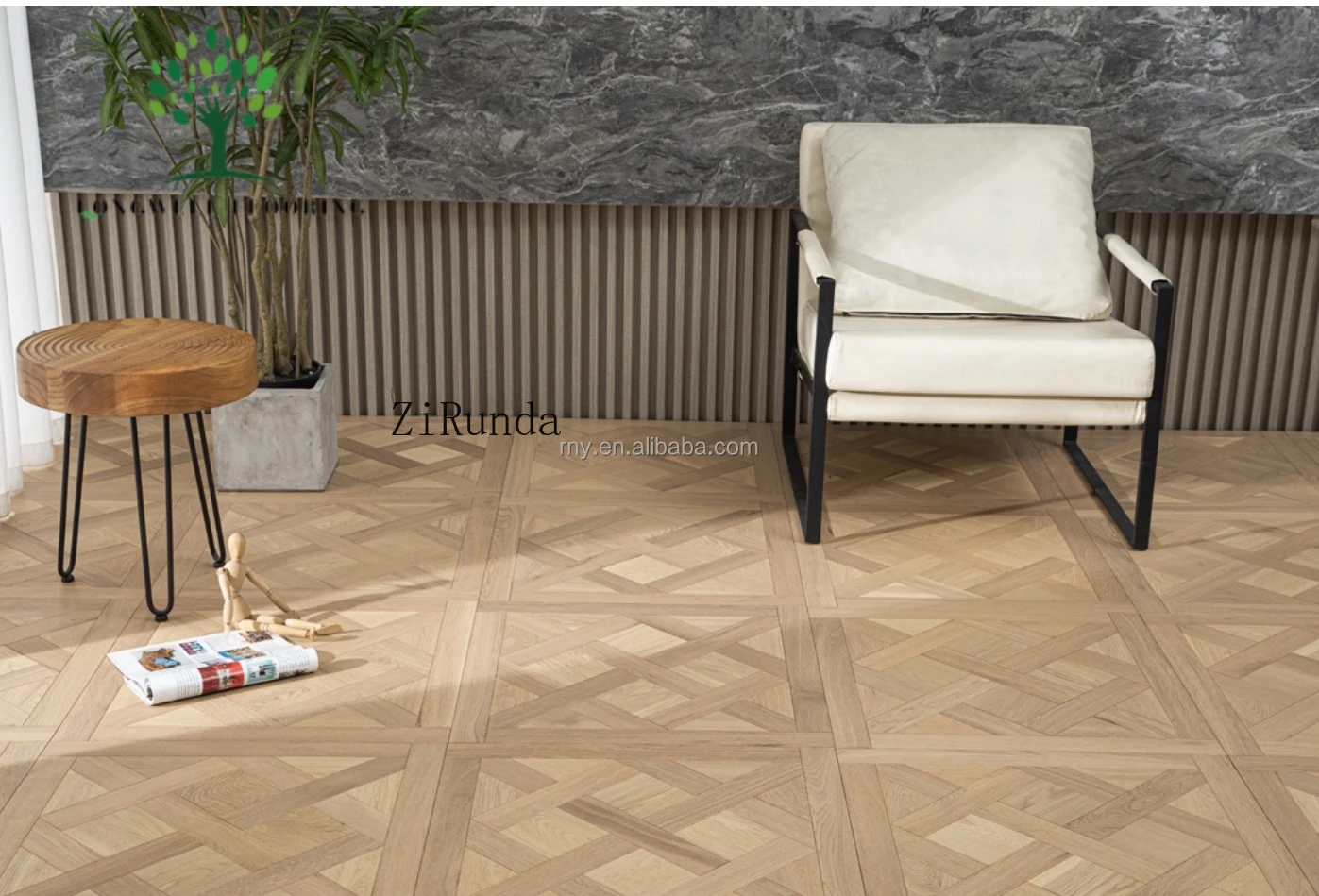 نسخة مخصصة كبيرة الحجم 1000x1000 مللي متر أرضية من خشب البلوط الأبيض لغرفة المعيشة