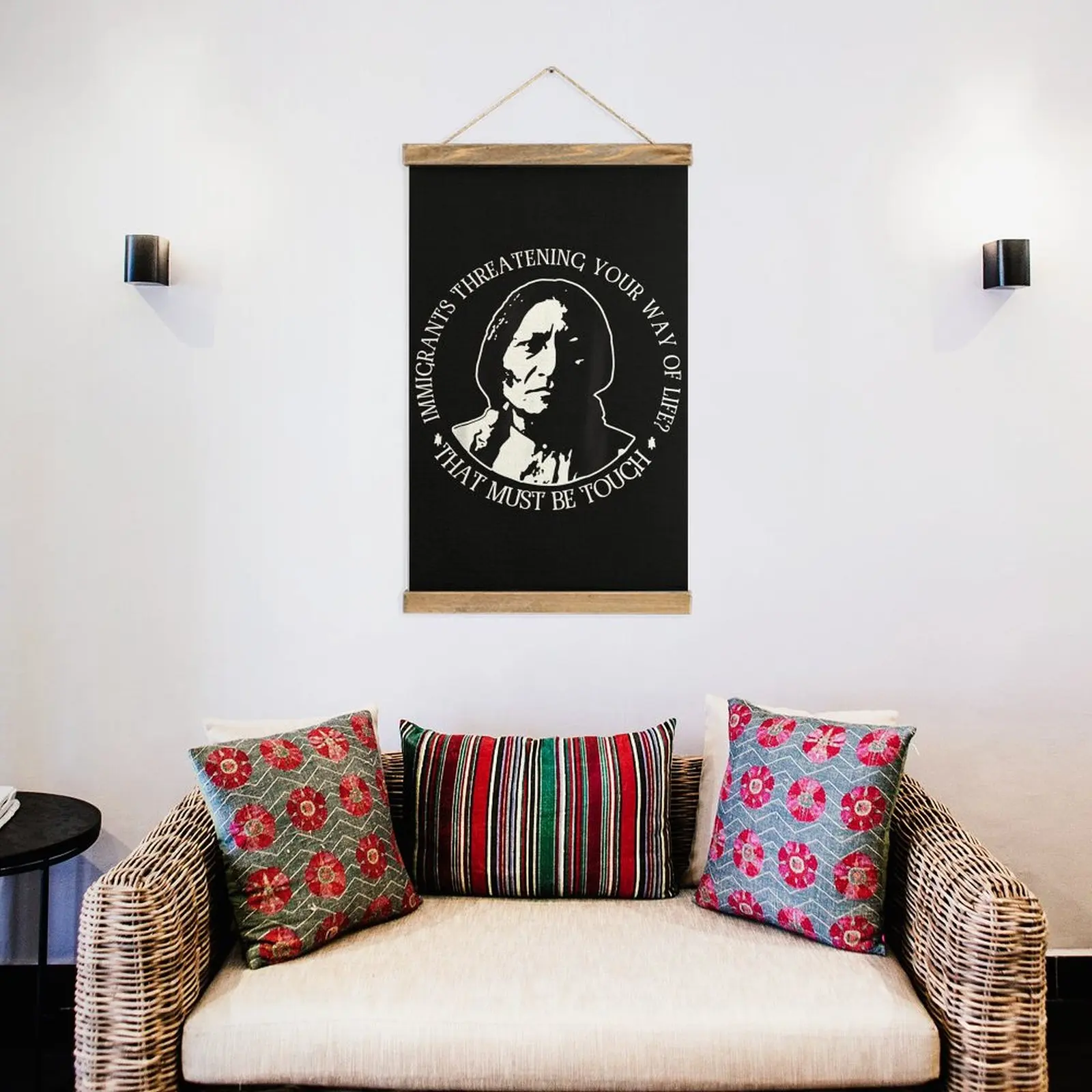 المهاجرين تهديد الحياة جدارية قوية غرفة المعيشة الجدار الديكور الكتان معلقة اللوحة لطيف العبقري غريب الأطوار الأبيض تزيين #6