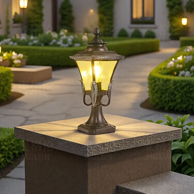 Outdoor stigma lamp waterproof villa courtyard fence lamp decorative column American retro outdoor pillar wall lamp led