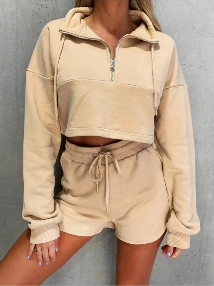 

Women Sexy Short Hoodie Tops Shorts Sets Sporty Style Waist Vest Fashion Casual Loose Elastic Waist Lady Tee Short Pants Outfits
