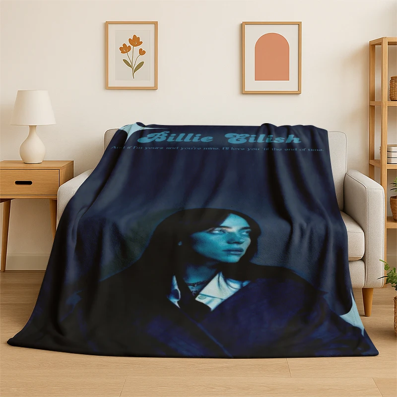 3D Billie Eilish Singer Star Flannel Blanket Soft Warm Throw Blanket for Bedroom Living Room Bed Travel Camping Picnic Gift
