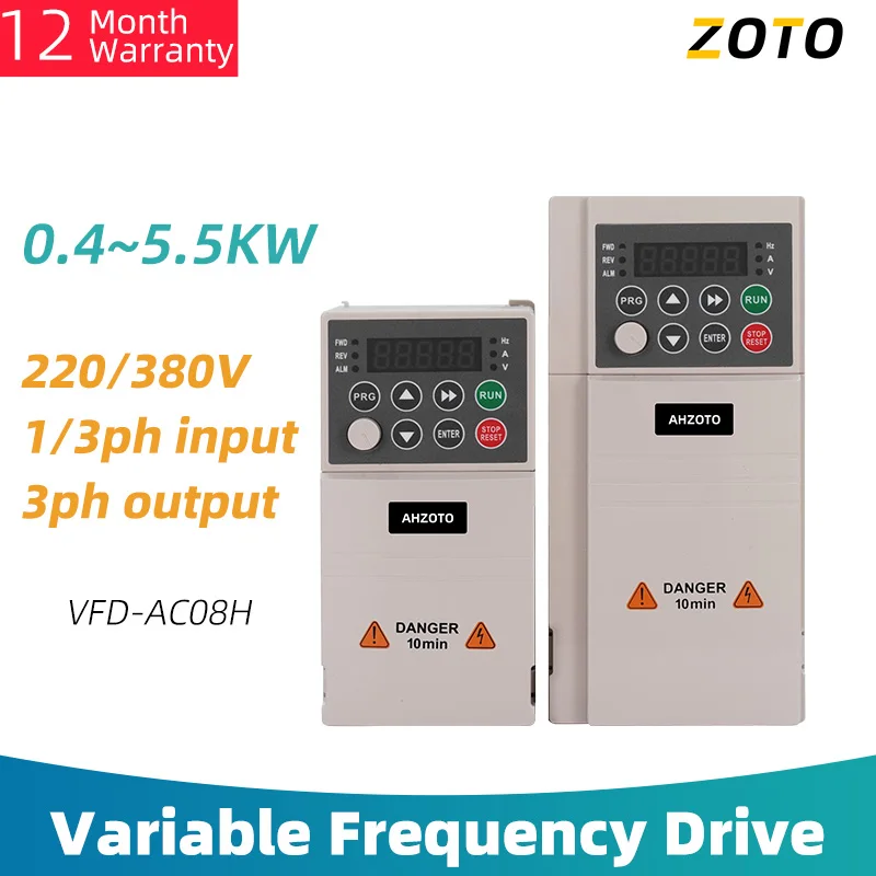 VFD 220V 380V 0.4/0.75/1.5/2.2/3/4/5.5KW Variable Frequency Drive Three-phase Motor Speed Controller Inverter for CNC Spindle Mo