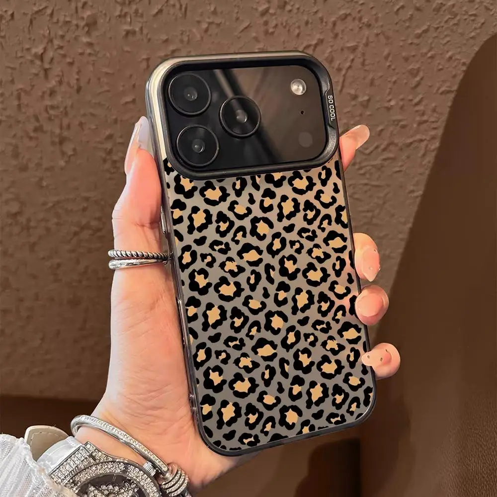 

INS Leopard Print Phone Case For iPhone 17 16 15 14 13 12 11 Pro Max Air Matte Laser Aurora Shockproof Funda