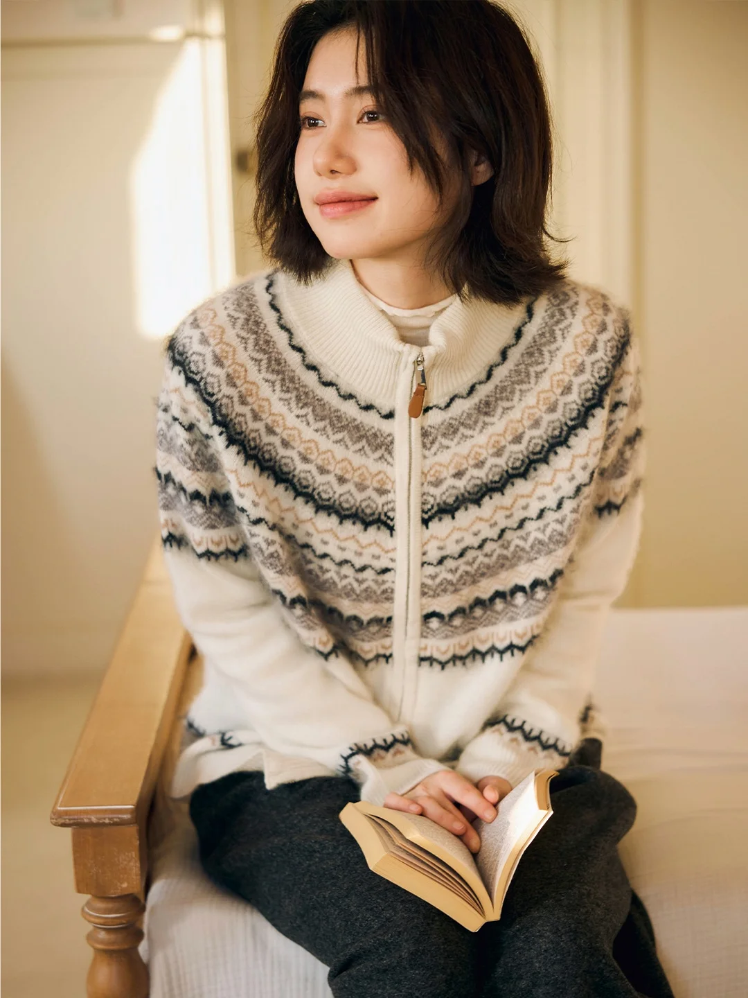 

Женский зимний свитер Goosa из смесовой шерсти с воротником на молнии, длинный, повседневный, комфортный, вязаный топ