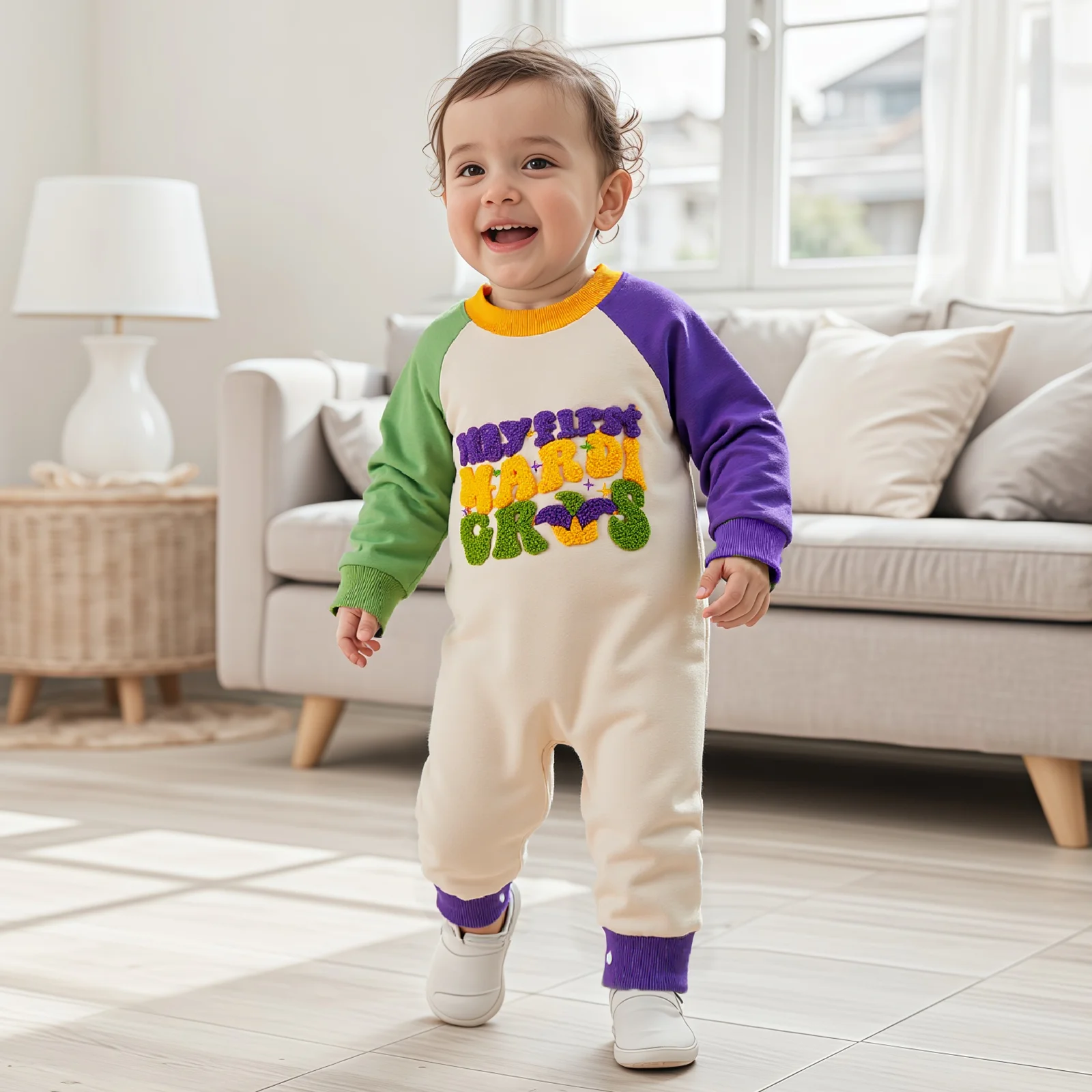 الوليد بيبي بوي كرنفال رومبير إلكتروني التطريز طويلة الأكمام طاقم الرقبة كامل طول بذلة #4