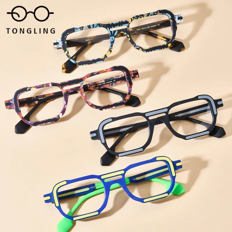 2026 Multi-Color Square Acetate Men Women Handcrafted Fashionable Funny Polarized Individual Artistic Commuter Spectacle Frame