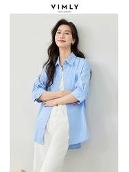 Vimly Cotton Blue Striped Shirts & Blouses Woman 2024 Spring Summer Elegant Half Sleeve Loose Button Down Casual Shirt Top M5619