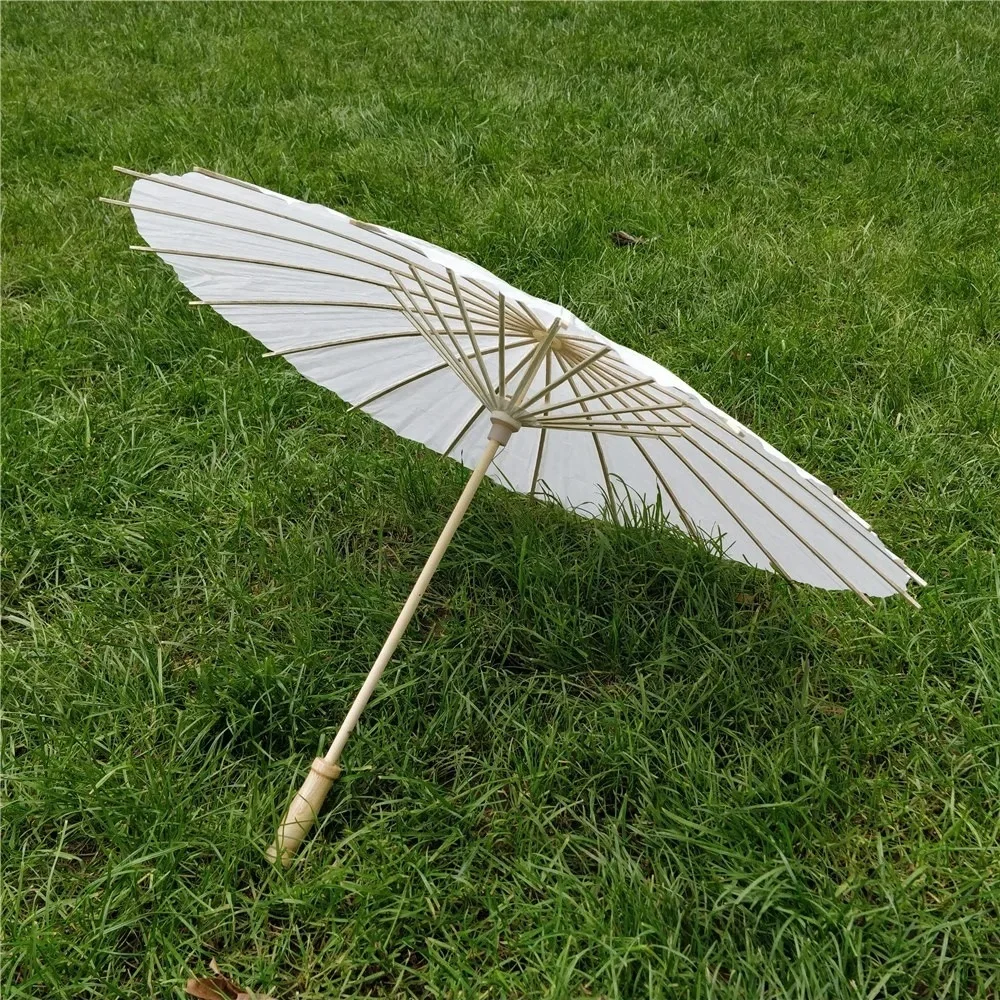 Chinese Craft Paper Umbrella, Wedding Photograph Accessory, Party Decor, White Paper, Long-handle Parasol, 60 cm, 80cm,