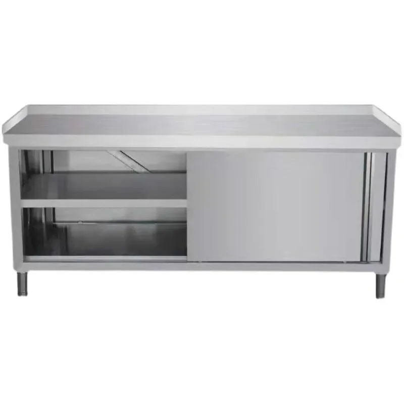 304 Stainless Steel Sliding Door Workbench with Charging Station Three Sided Prep Table for Hotel Restaurant Kitchen Cutting