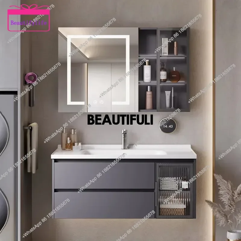 YL  Mirror Lighting Bathroom Cabinet Storage Hotel Luxury Toilet Bathroom Cabinet Vanity Washroom Armoire Salle De Bain Furnitu