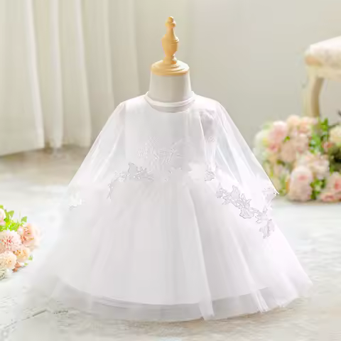 Baby Embroidered Mes Childrens Full Moon Dress Wedding Dress First Birthday 100 Day Banquet Tulle Skirt Evening Gown 2Piece Set