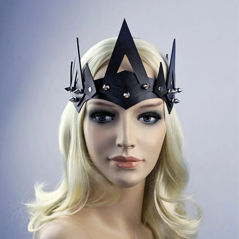 

Medieval Royal Princess Queen Crown Headpiece Gothic Spiked Tiara Diadem Viking King Cosplay Costume PU Leather Headdress Women