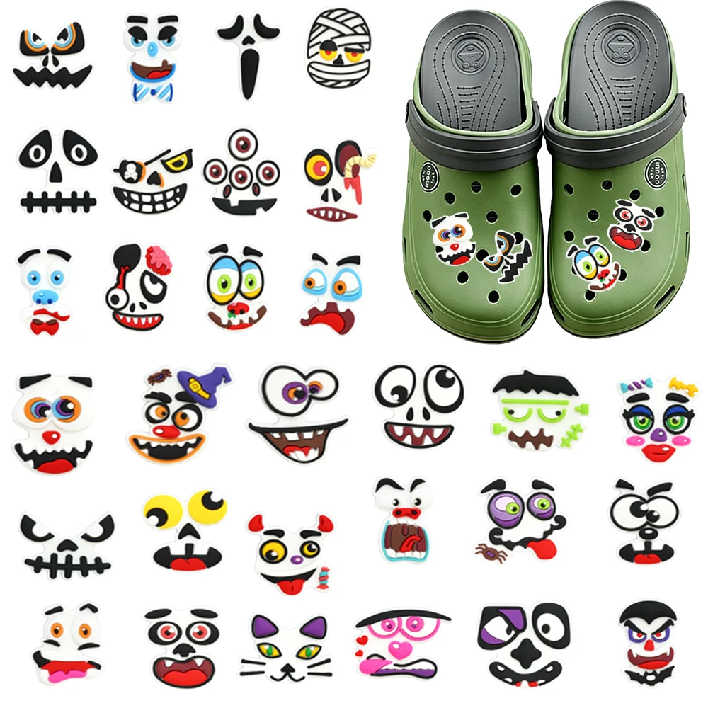 New 1-30pcs Cartoon Horror Halloween Series  PVC Shoe Charms Accessories DIY Detachable Sandal Wristbands Decorations Party Gift