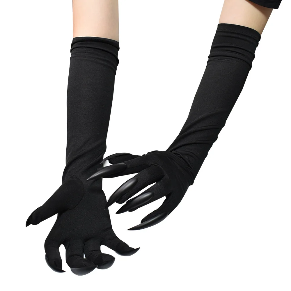 Halloween Funny Red Ghost Claw Gloves Horror Black Long Nail Cosplay Women Elasticity Performance Party Performance Props