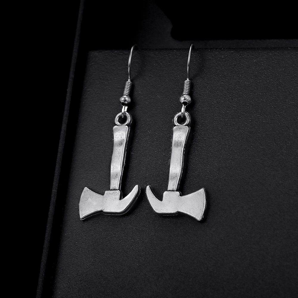 Trendy Vintage Axe Shape Dangle  Antique Silver Plated Earrings for Women and Man Retro Cute Punk Drop Earrings Jewelry