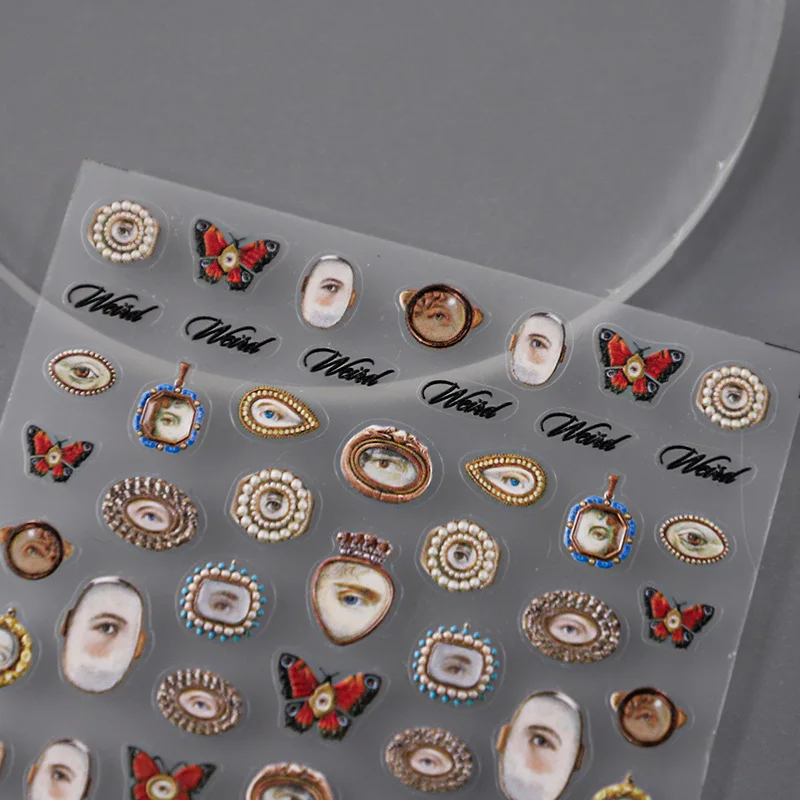 1pcs 5D Embossed Halloween Mixed Eyes Design Nail Art Sticker Relief Self Adhesive Transfer Nail Decorations Slider Decals DIY