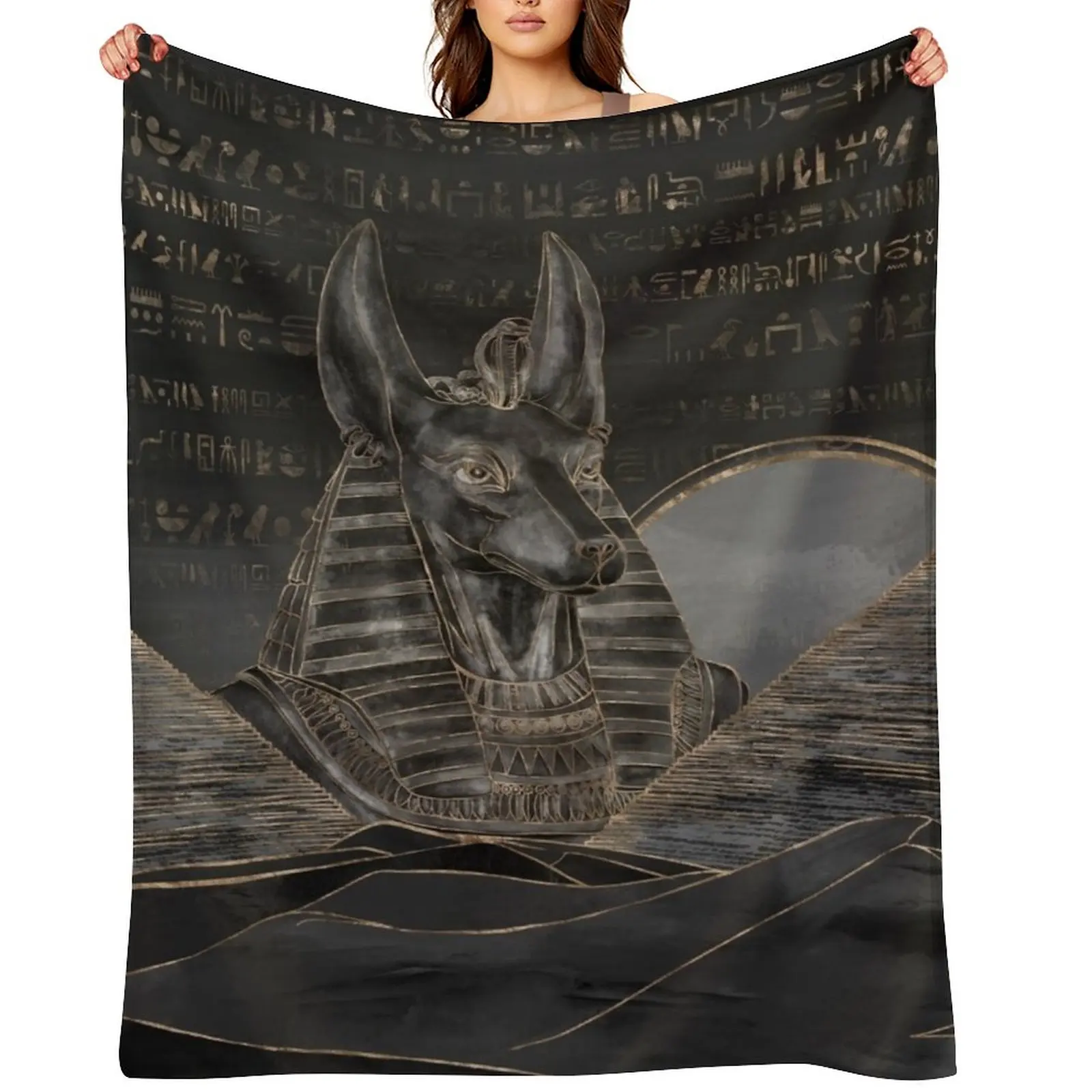 

Anubis on Egyptian pyramids landscape Throw Blanket Moving Bed linens Thermals For Travel Luxury St Blankets