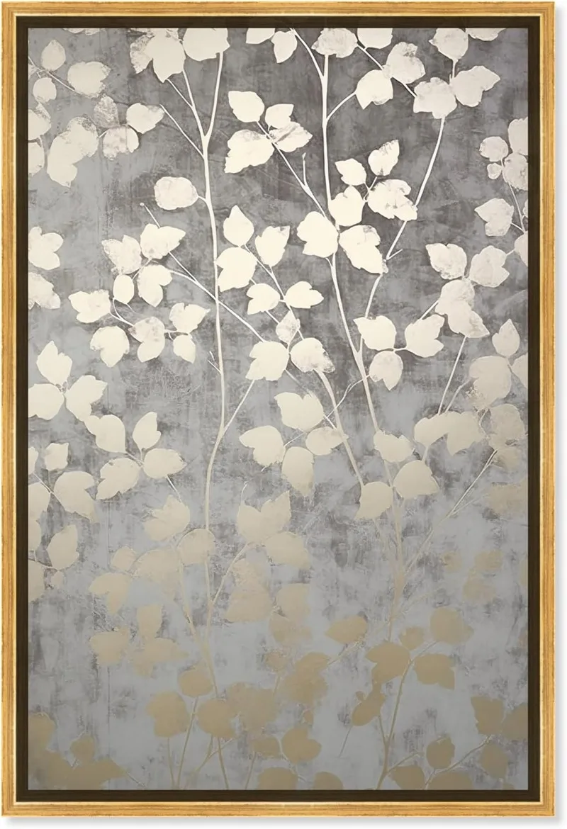 

Silvery Gray Garden Canvas Elegant Floral Wall Art, Gold Frame, 36" x 54"