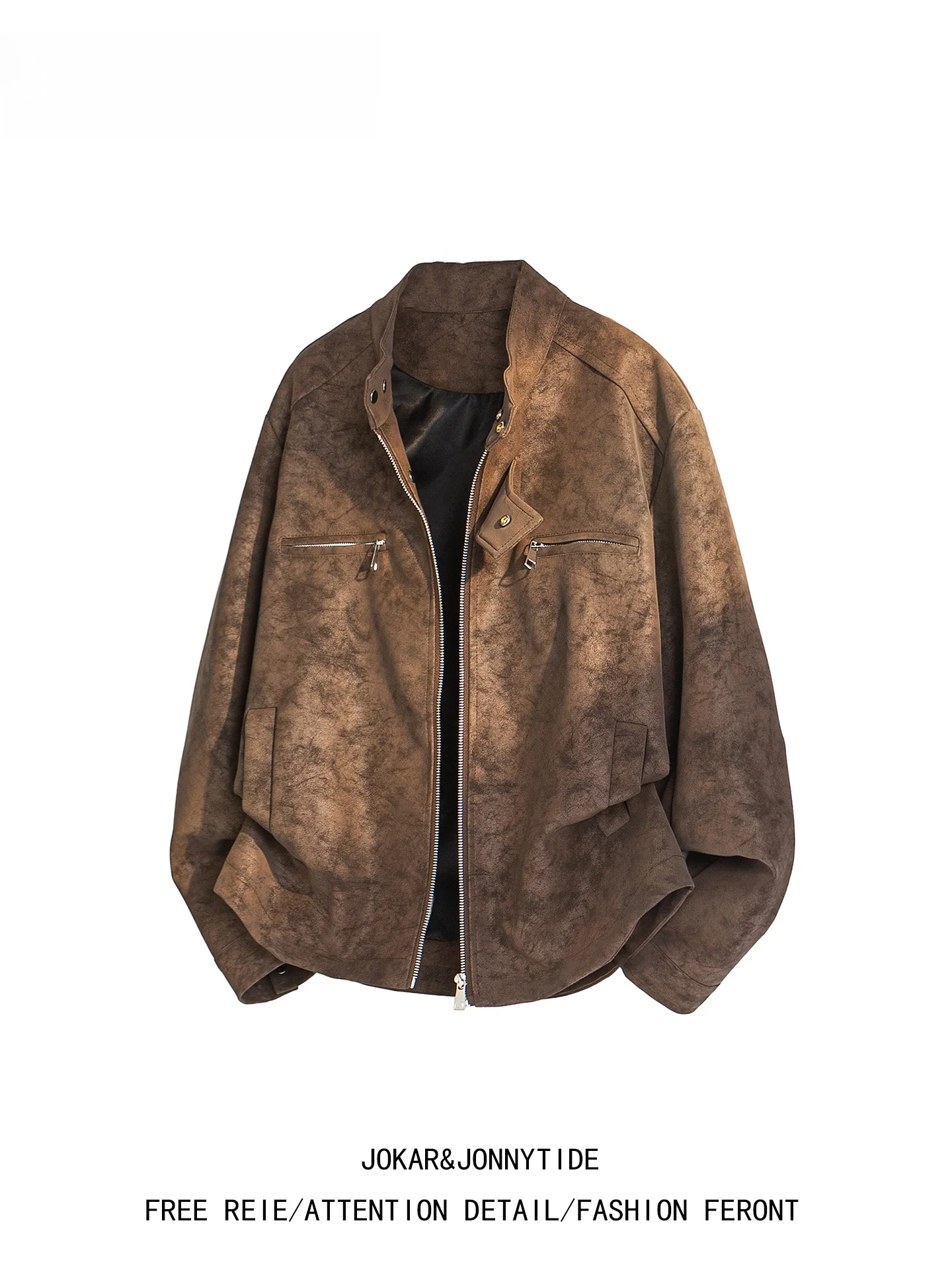 

Мужская куртка JOKARJONNY American Style из искусственной кожи с эффектом тай-дай, весенняя, свободного кроя, повседневная, в рабочем стиле, с воротником-стойкой, на молнии