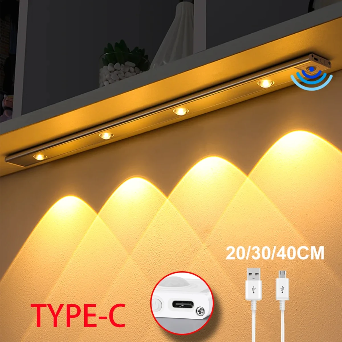 LED Motion Sensor Wireless Ultra Thin Night Light USB LED Wine Cooler Light For Kitchen Cabinet Bedroom Wardrobe Indoor Lighting