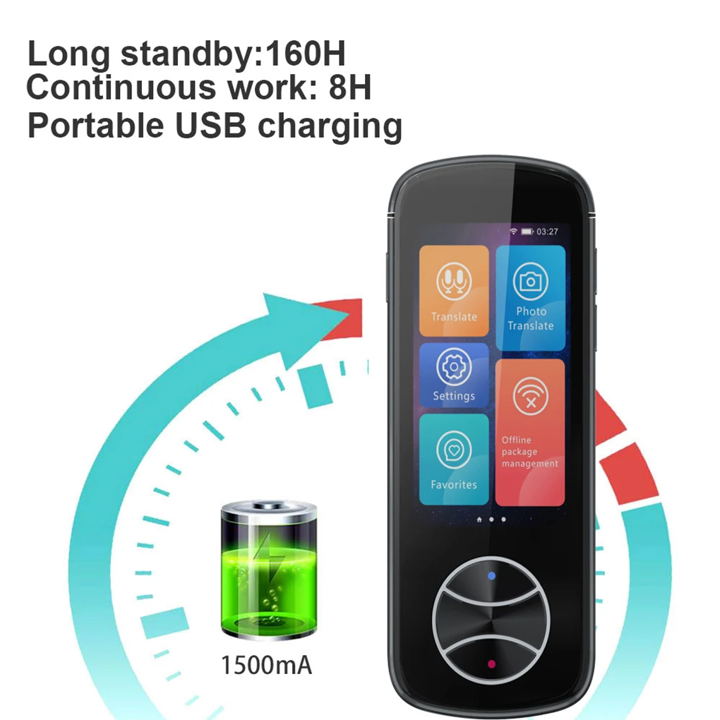 

V10 Language Translator - USB Charging Wide Application For Travelers Touch Screen Translation Black