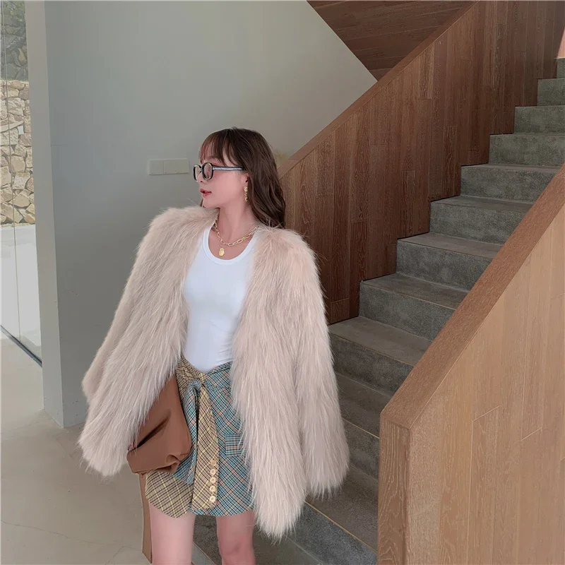 Woven Imported Raccoon Fur Coat Autumn Winter Medium Length Double-sided Women's Clothing Young Jackets for Women Thick Warm Fur